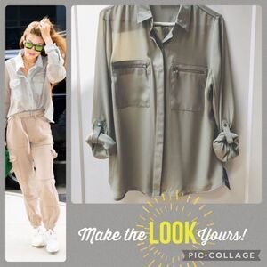 NWT Apt 9 woman’s silky‎ cargo utility blouse size M